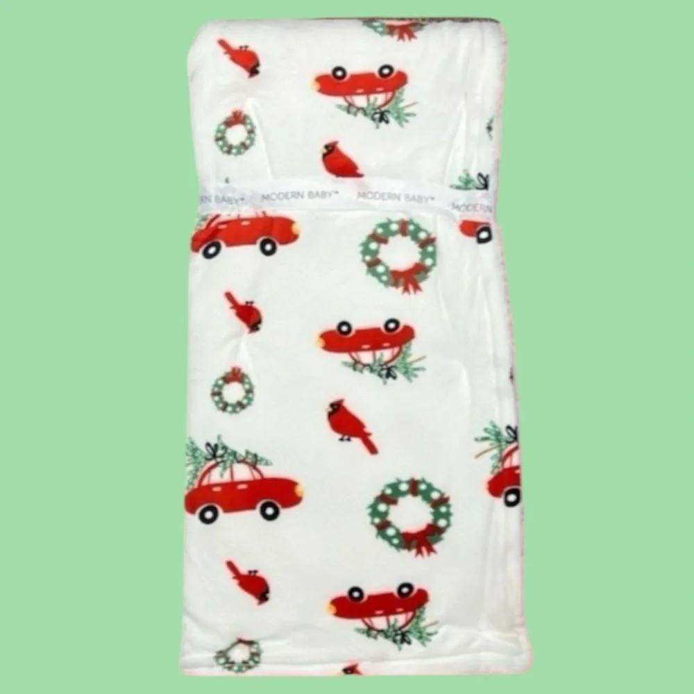 HOLIDAY - Modern Baby - ‘Christmas Woods’ Sherpa baby blanket 30”x40” NWT
